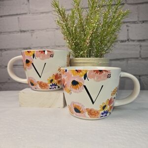 Opalhouse Pink and Orange Ceramic Mugs with Floral Design V Intial